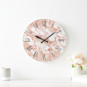 Rose Gold Glam Marmor Retro römische Zahlen Große Wanduhr