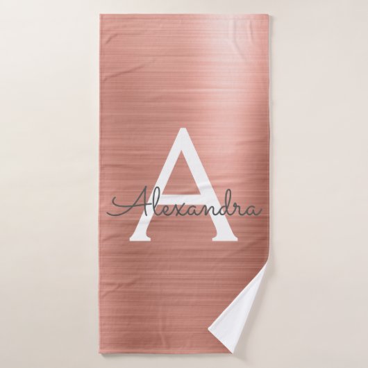 Rose Gold Glam Metallic Monogram Badehandtuch (Badehandtuch)