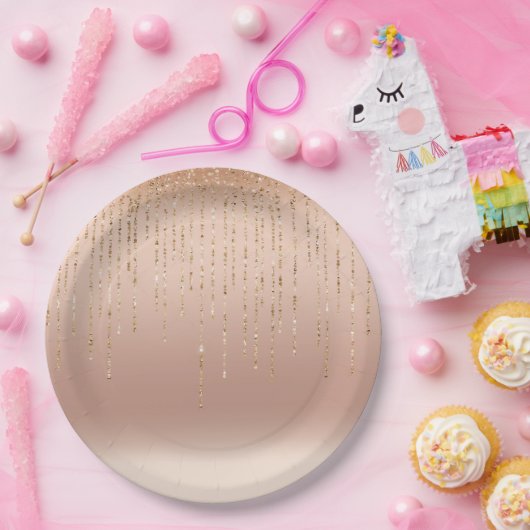 Rose Gold Glam Peach Sparkle Strings Hochzeit Pappteller (Party)