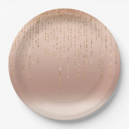 Rose Gold Glam Peach Sparkle Strings Hochzeit Pappteller