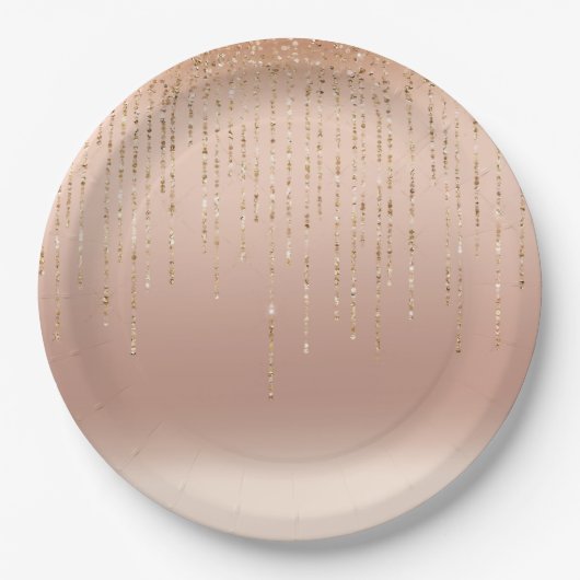Rose Gold Glam Peach Sparkle Strings Hochzeit Pappteller (Vorderseite)