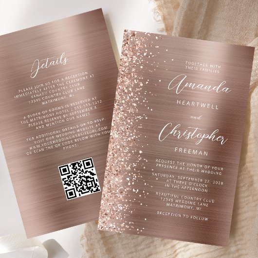 Rose Gold Glam QR Code Einladung Hochzeitsfeiern