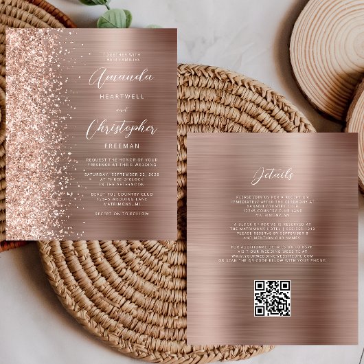 Rose Gold Glam QR Code Einladung Hochzeitsfeiern