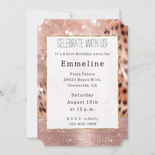 Rose Gold Glam Sparkah Cheetah Einladung (Vorderseite)