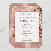 Rose Gold Glam Sparkah Cheetah Einladung (Vorne/Hinten)