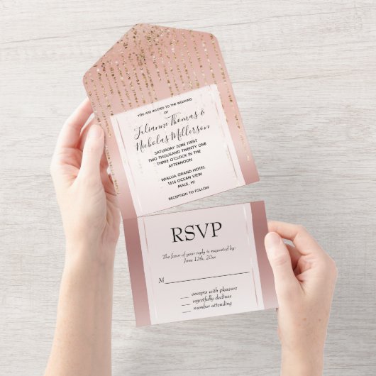 Rose Gold Glam Strings All In One Einladung (Abreißen)