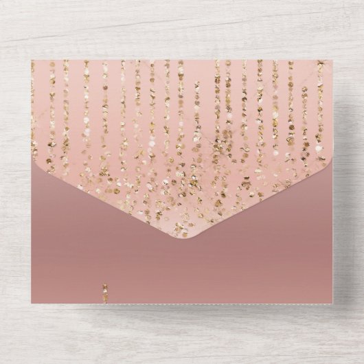 Rose Gold Glam Strings All In One Einladung (Rückseite)