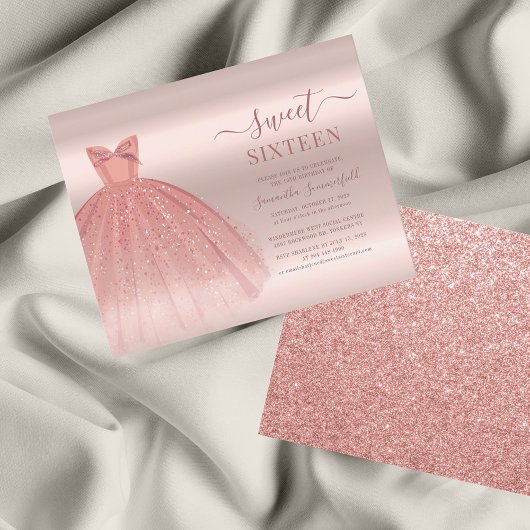 Rose Gold Glam Sweet 16 Moderne Script Einladung