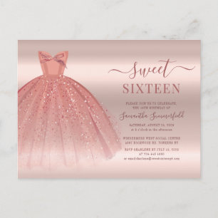 Rose Gold Glam Sweet 16 Modernes Script Einladungspostkarte