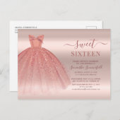 Rose Gold Glam Sweet 16 Modernes Script Einladungspostkarte (Vorne/Hinten)