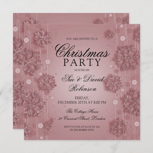 Rose Gold Glam Weihnachtsfeier Einladung (Vorne/Hinten)