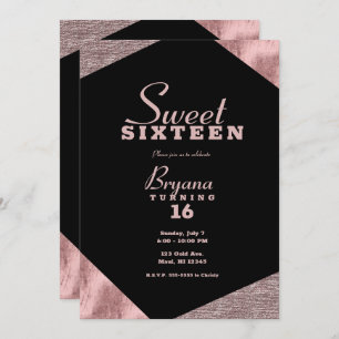 Rose Gold Glamour Geometric Modern Sweet 16 Party Einladung