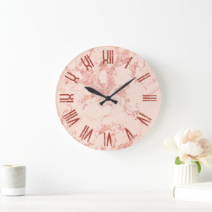Rose Gold Glamour Marmor Retro Grunge römische Zif Große Wanduhr