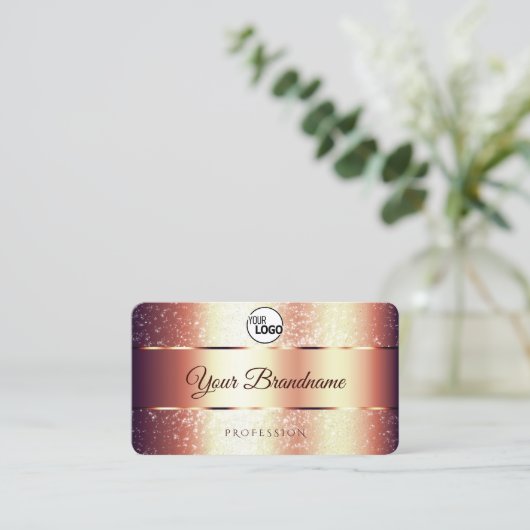 Rose Gold Glamour Sparkling Glitzer Logo Monogram Visitenkarte (Stehend Vorderseite)