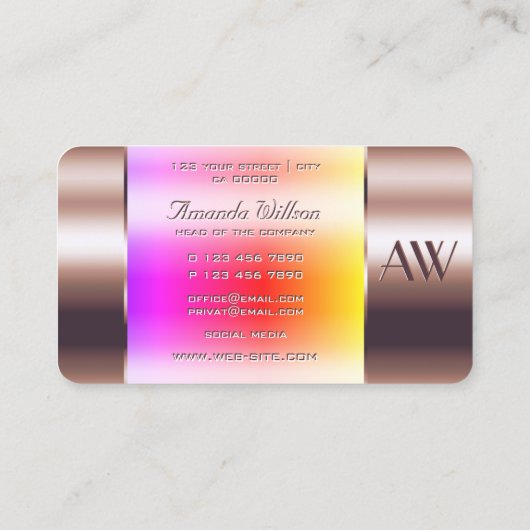 Rose Gold Glas kann farbige Flüssigkeiten Monogram Visitenkarte (Rückseite)