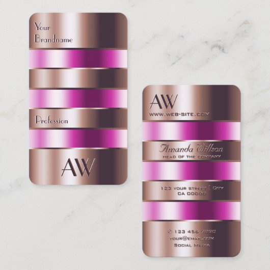 Rose Gold Glass Look Pink Fluids Imitate 3D Initia Visitenkarte (Vorne/Hinten)