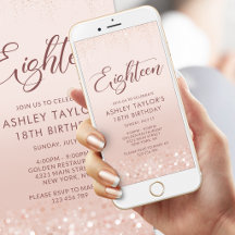 Rose Gold Glitter 18. Geburtstags-Mobil-Einladung