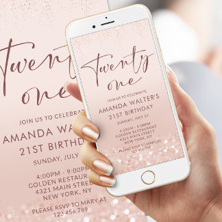 Rose Gold Glitter 21. Geburtstag Mobile Einladung