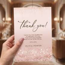 Rose Gold Glitter 40. Geburtstag Danke Karte