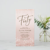 Rose Gold Glitter 40. Geburtstag Mobile Einladung (Stehend Vorderseite)