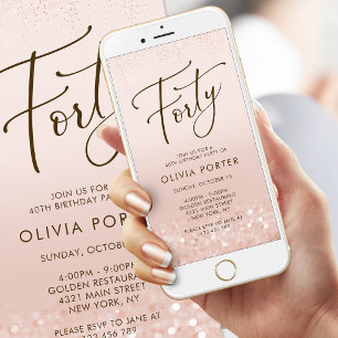Rose Gold Glitter 40. Geburtstag Mobile Einladung
