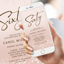 Rose Gold Glitter 60. Geburtstag Mobile Einladung