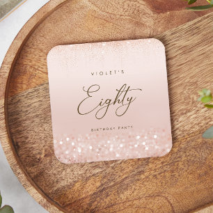 Rose Gold Glitter 80. Geburtstagsfeier Rechteckiger Pappuntersetzer