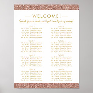 Rose Gold Glitter 8.5x11 Seating Chart 48 Names Poster