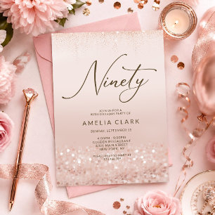 Rose Gold Glitter 90. Geburtstagseinladungskarte Einladung