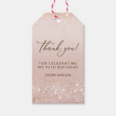 Rose Gold Glitter 90. Geburtstagsfeier Geschenkanhänger (Vorderseite)