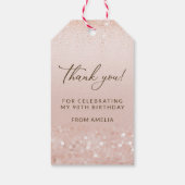 Rose Gold Glitter 90. Geburtstagsfeier Geschenkanhänger (Rückseite)