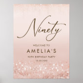 Rose Gold Glitter 90. Geburtstagsfeier Poster (Vorne)