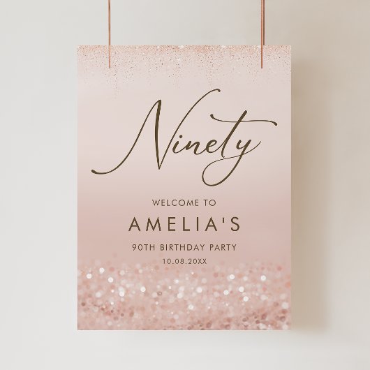 Rose Gold Glitter 90. Geburtstagsfeier Poster