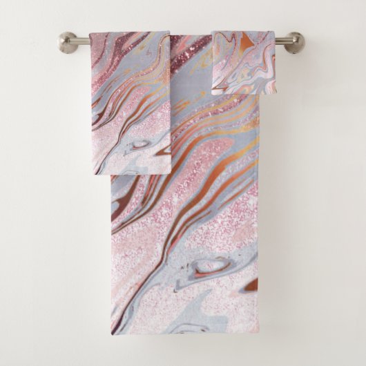 Rose Gold Glitter and Marble Badhandtuch Set (Insitu)