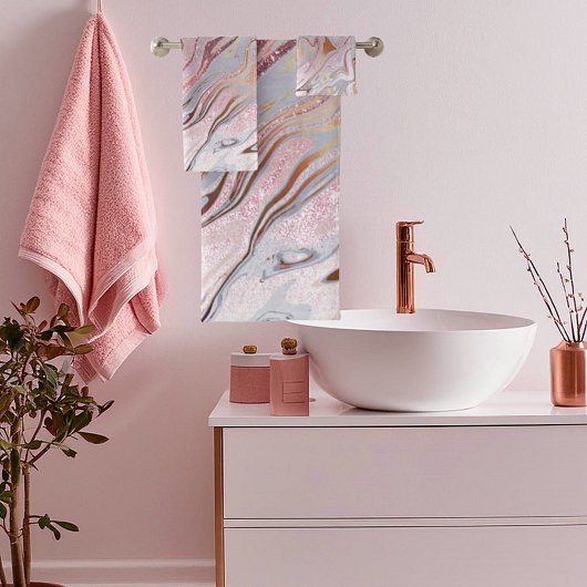 Rose Gold Glitter and Marble Badhandtuch Set