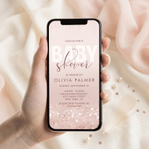 Rose Gold Glitter Baby-Shower-Mobile-Einladung