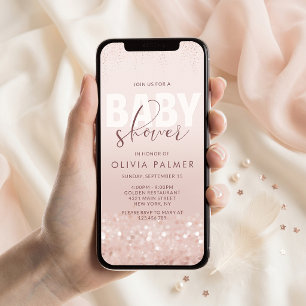 Rose Gold Glitter Baby-Shower-Mobile-Einladung Ankündigung