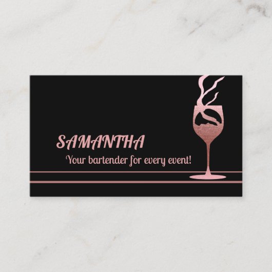 Rose Gold Glitter Bartender Event Business Card Visitenkarte (Vorderseite)