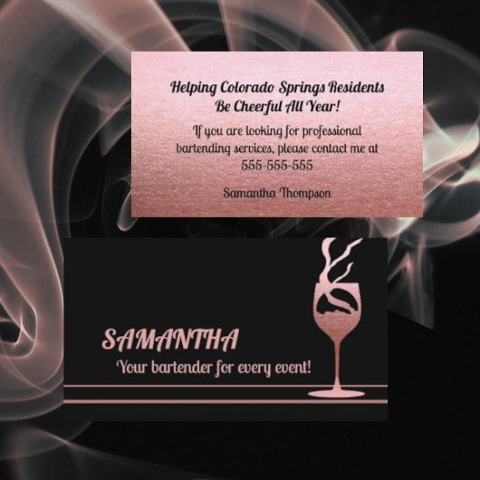 Rose Gold Glitter Bartender Event Business Card Visitenkarte