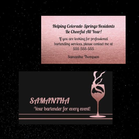 Rose Gold Glitter Bartender Event Business Card Visitenkarte