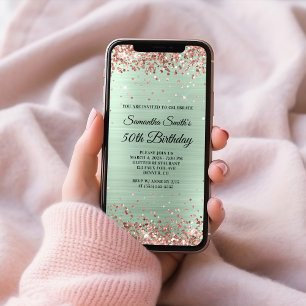 Rose Gold Glitter Blass Mint Folie 50. Geburtstag Einladung