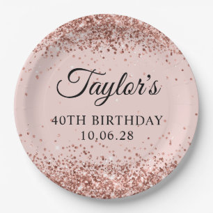 Rose Gold Glitter Blush 40. Geburtstag Pappteller
