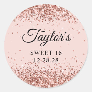 Rose Gold Glitter Blush Sweet 16 Runder Aufkleber