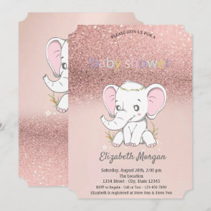 Rose Gold Glitter Bokeh, Baby Elefant Baby Shower Einladung