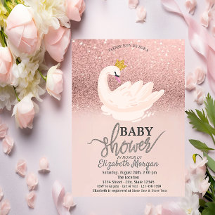 Rose Gold Glitter Bokeh, Schwan-Baby-Party  Einladung