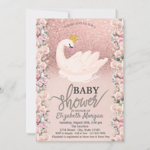 Rose Gold Glitter Bokeh, Schwan Rosen Baby Shower Einladung