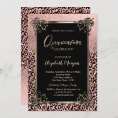 Rose Gold Glitter Border Leopard Quinceañera Einladung (Vorne/Hinten)