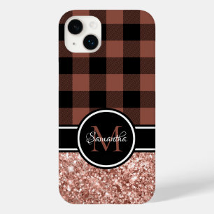 Rose Gold Glitter Buffalo Karo Monogramm Case-Mate iPhone 14 Plus Hülle