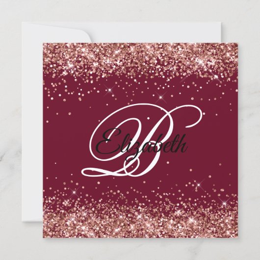 Rose Gold Glitter Burgundy 80th Birthday Einladung (Rückseite)