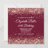 Rose Gold Glitter Burgundy 80th Birthday Einladung (Vorderseite)
